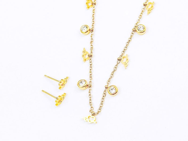 Gold-Plated Zircon Earrings and Necklace Set Carousel 1
