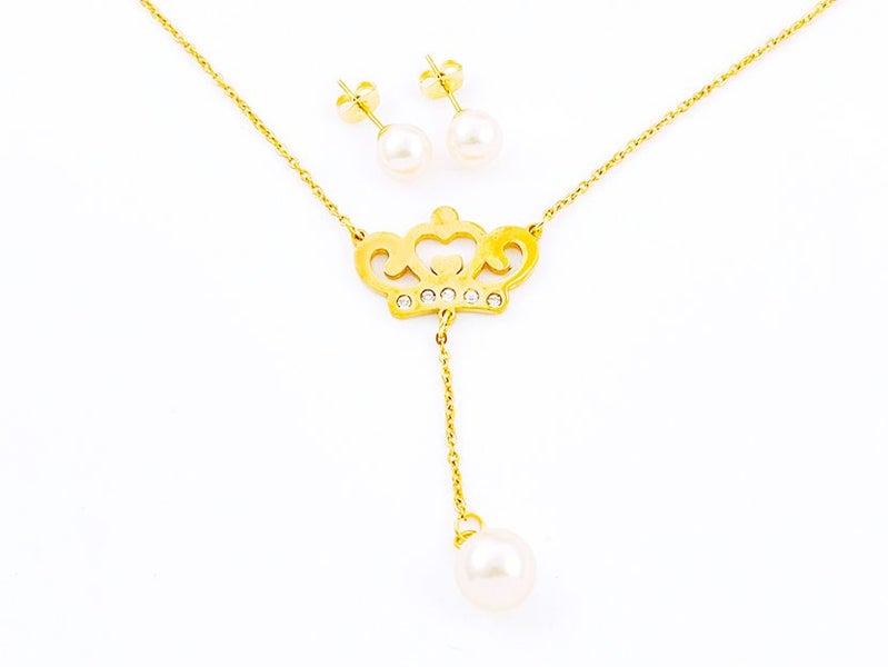 Delicate Gold-Pearl Earrings and Necklace Set Carousel 2