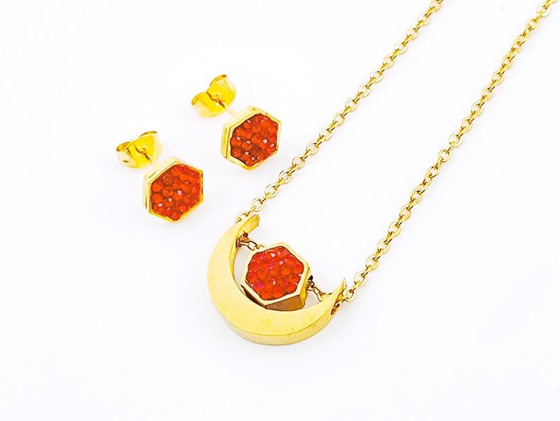 Gold-Plated Zircon Earrings and Necklace Set Carousel 1