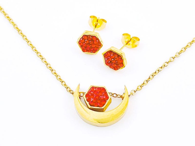 Gold-Plated Zircon Earrings and Necklace Set Carousel 2