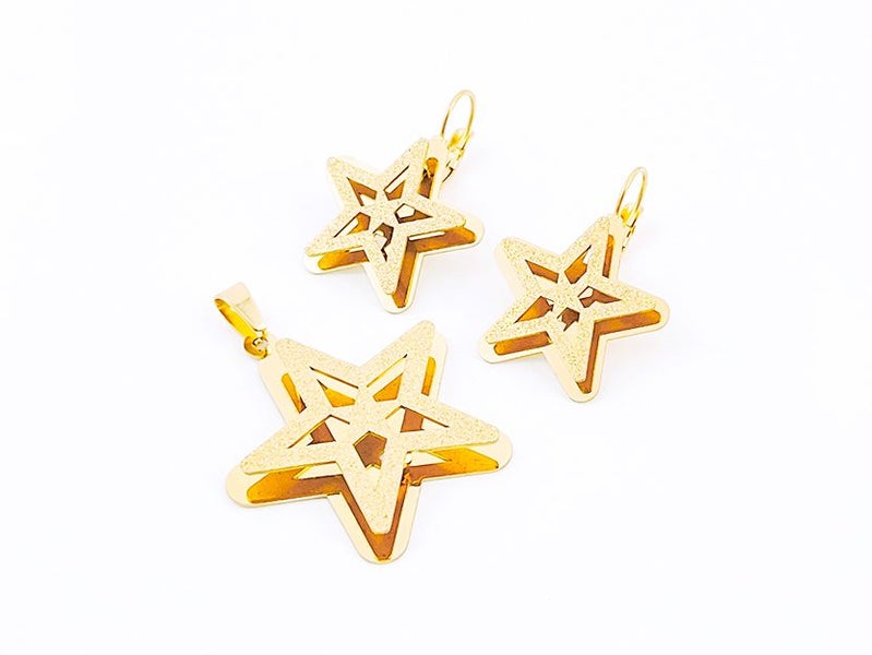 Shimmering Gold-Plated Earrings and Pendant Set Carousel 1