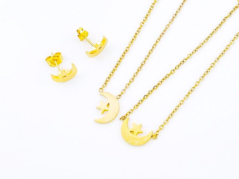 Gold-Plated Titanium Steel Earrings and Pendant Set Carousel 1