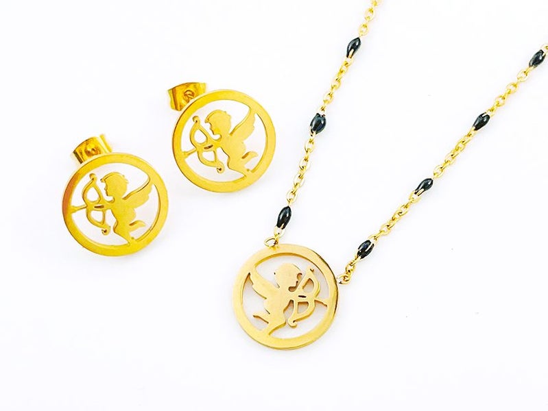 Gold-Plated Titanium Steel Earrings and Necklace Set Carousel 1