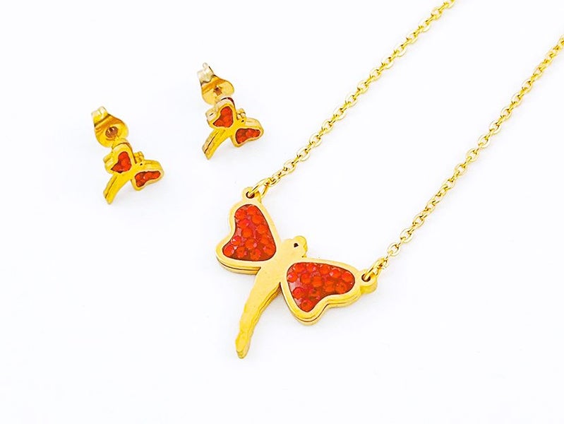 Gold-Plated Zircon Dragonfly Earrings and Necklace Set Carousel 1