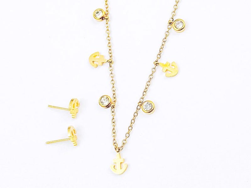 Gold-Plated Zircon Earrings and Necklace Set Carousel 1