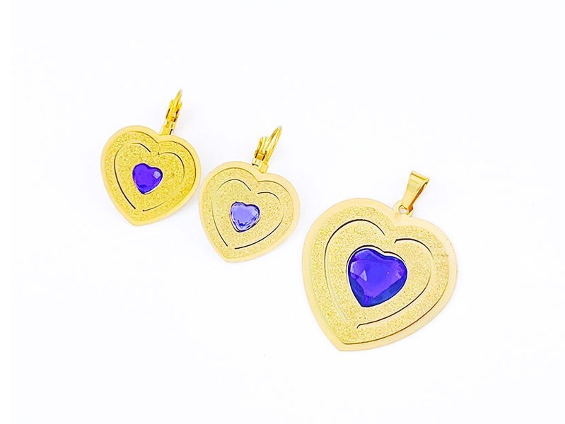Shining Heart Zircon Gold-Plated Earrings and Pendant Combination Carousel 1