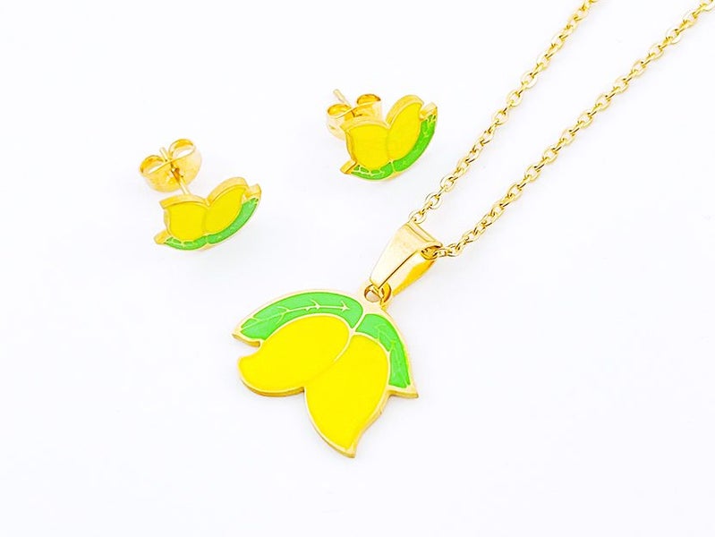 Gold-Plated Mango Earrings and Necklace Set Carousel 1