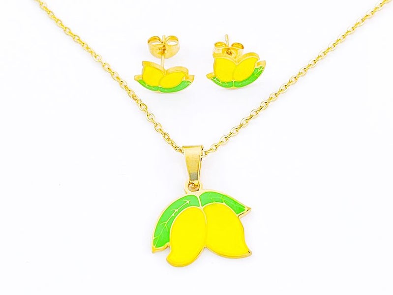 Gold-Plated Mango Earrings and Necklace Set Carousel 2