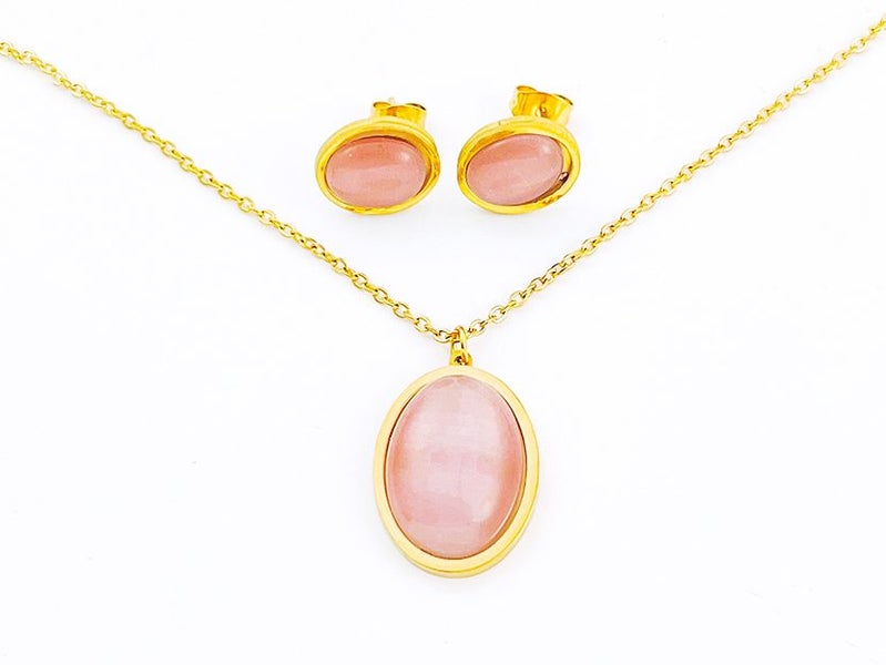 Blue Cat's Eye Stone Titanium Steel Earrings & Pendant Carousel 2