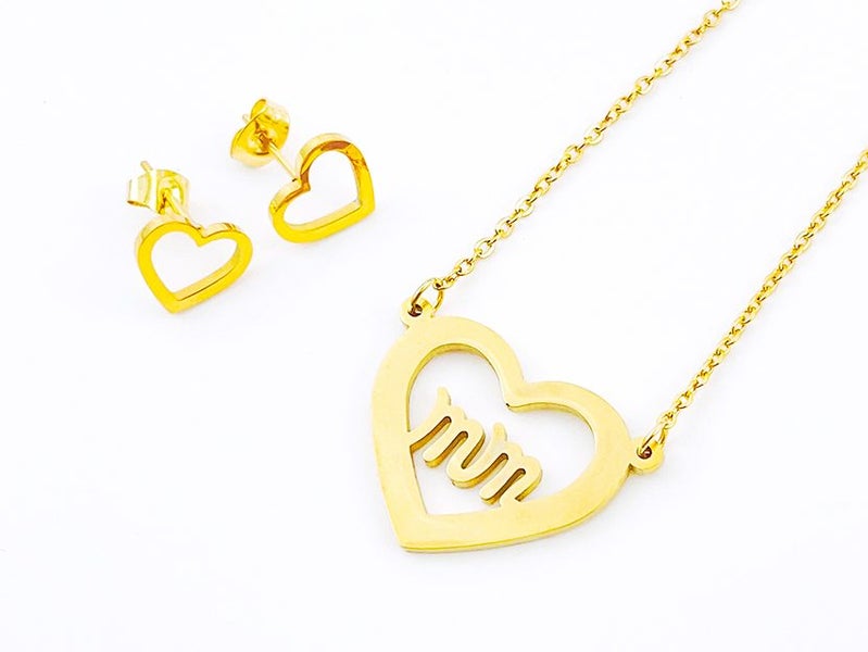 Gold-Plated Heart Earrings and Necklace Set Carousel 1