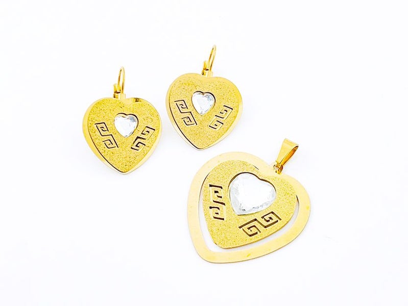 Shining Heart Zircon Gold-Plated Earrings and Pendant Combination Carousel 1