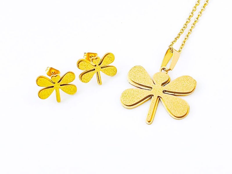 Gold-Plated Dragonfly Earrings and Necklace Set Carousel 1