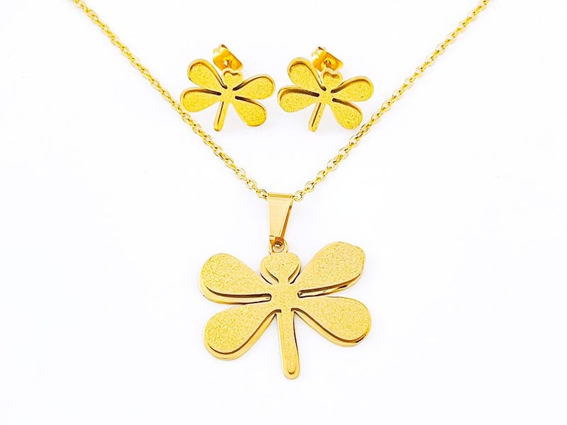 Gold-Plated Dragonfly Earrings and Necklace Set Carousel 2