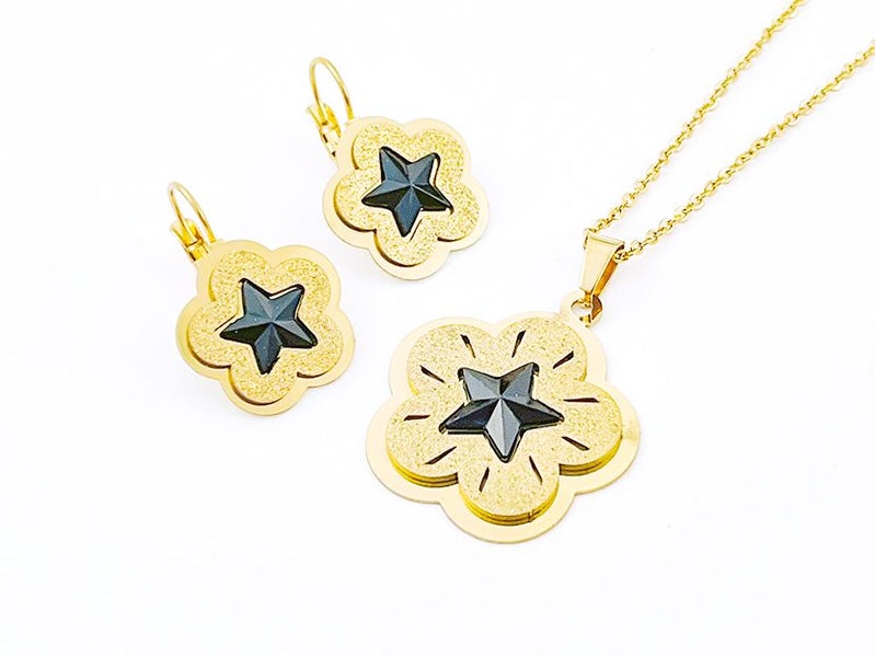 Gold-Plated Black Star Earrings and Necklace Set Carousel 1