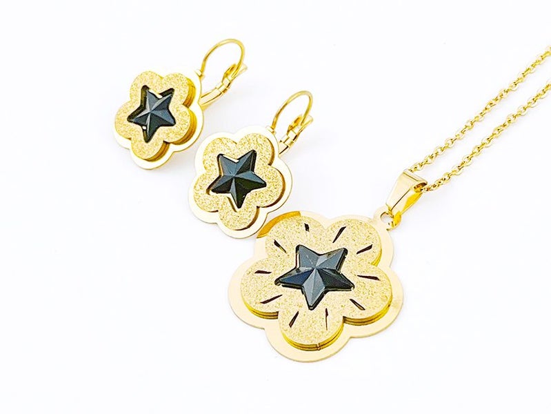 Gold-Plated Black Star Earrings and Necklace Set Carousel 2