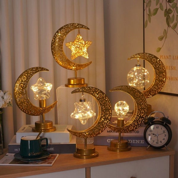 Ramadan Moon Star Light Gold EID Mubarak Ornaments Castle Carousel 1
