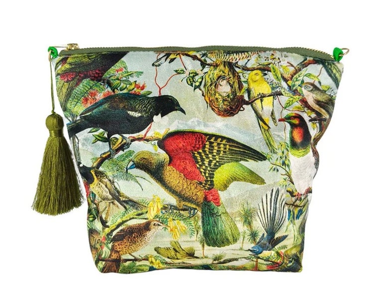 NZ Native Birds - Velvet Cosmetic Bag Carousel 1