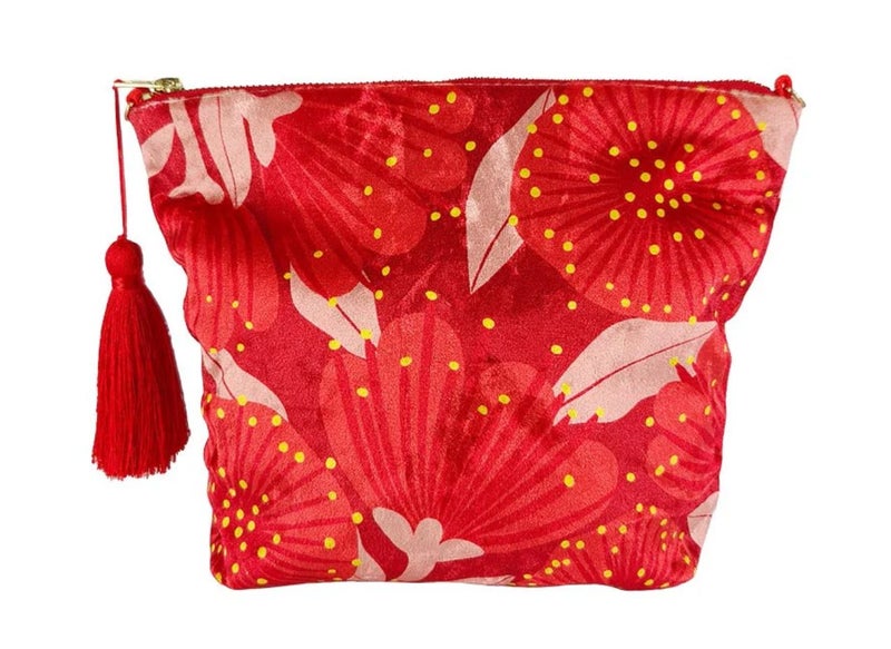 Bright Botanical Pohutukawa - Velvet Cosmetic Bag Carousel 1
