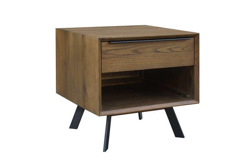 CLEVEDON 1-Drawer Solid Oak Wood Side Table Carousel 1