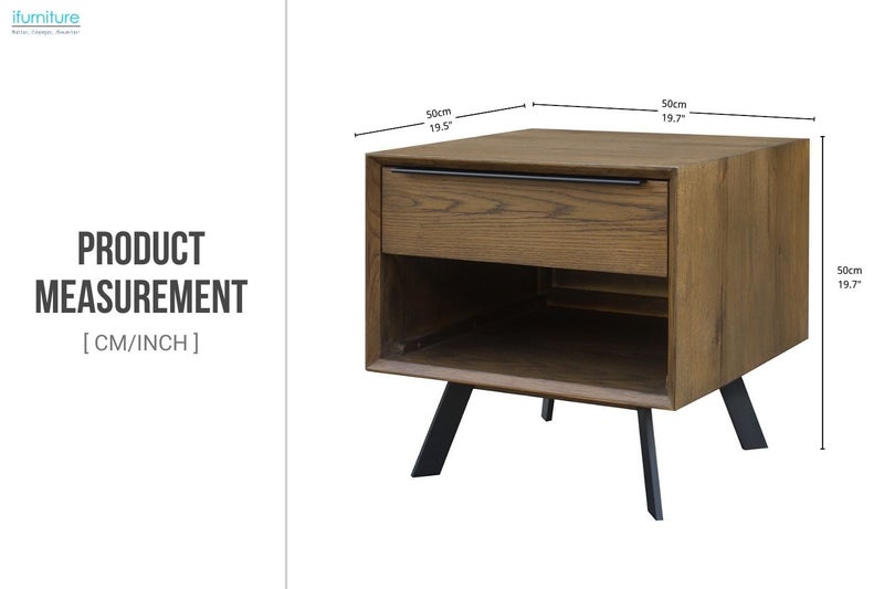 CLEVEDON 1-Drawer Solid Oak Wood Side Table Carousel 2