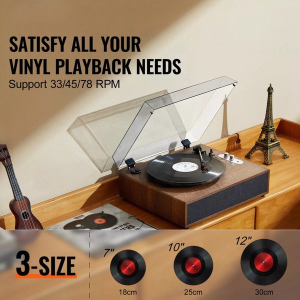 Bluetooth Vinyl Record Player 3-Speed Belt Driven Turntable 10W Speakers Carousel 2