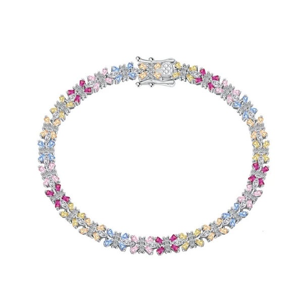 ANYCO Bracelet 16cm 925 Silver Colorful Flower Tennis Gemstones Open Box Clas... Carousel 1