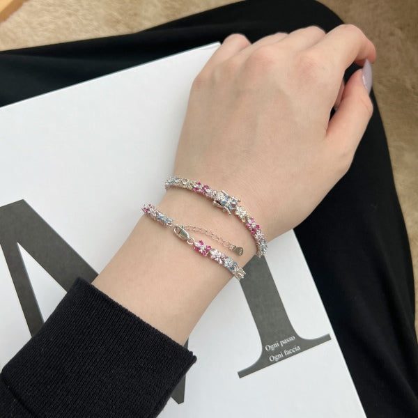 ANYCO Bracelet 16cm 925 Silver Colorful Flower Tennis Gemstones Open Box Clas... Carousel 2