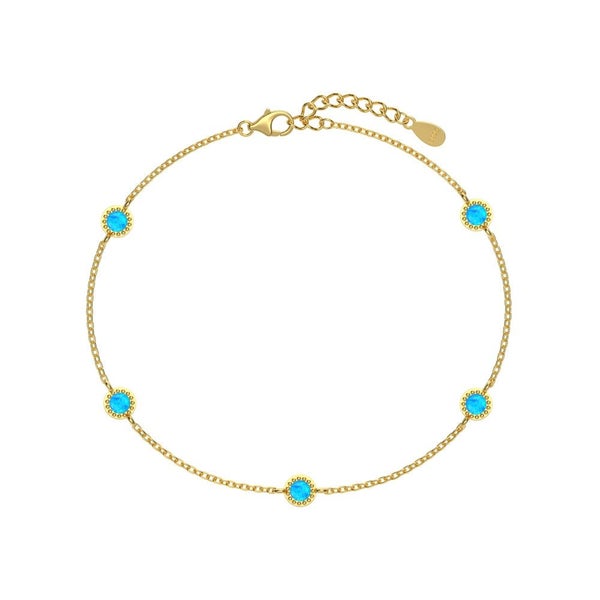 ANYCO Bracelet 18K Gold Plated 925 Silver with Blue Synthetic Opal Stone Jewe... Carousel 1