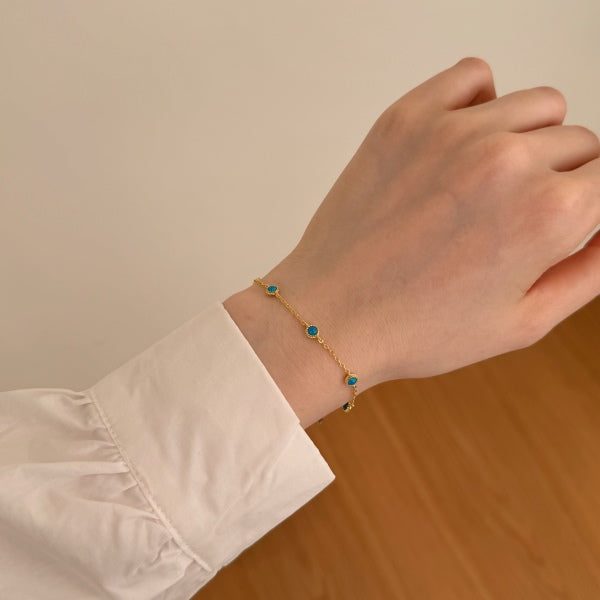ANYCO Bracelet 18K Gold Plated 925 Silver with Blue Synthetic Opal Stone Jewe... Carousel 2