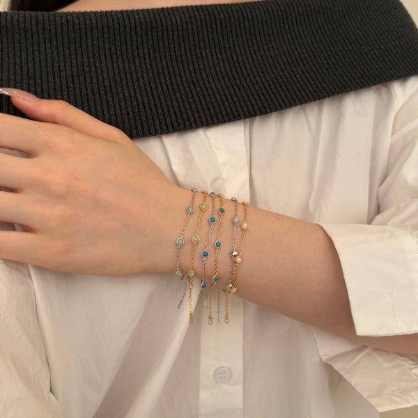 ANYCO Bracelet 18K Gold Plated 925 Silver with Blue Synthetic Opal Stone Jewe... Carousel 5