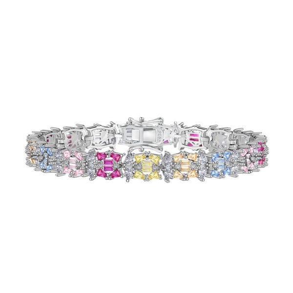 ANYCO Bracelet 18cm 925 Silver Colorful Tennis Sapphire Open Box Clasp with Z... Carousel 1