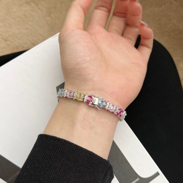 ANYCO Bracelet 17cm 925 Silver Colorful Tennis Sapphire Open Box Clasp with Z... Carousel 2