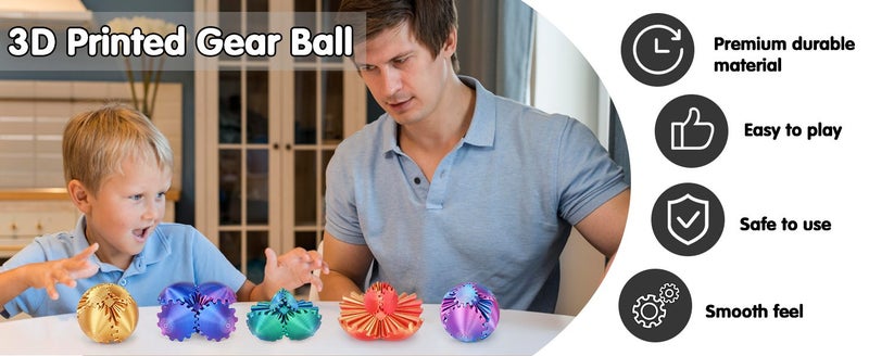 Gear Ball 3D Printed Spin Ball or Cube Fidget Toy Carousel 2