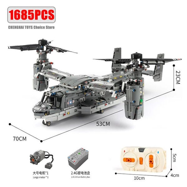 WW2 Technical Electric Osprey Transport Aircraft Building Blocks High-Tech Se... Carousel 1
