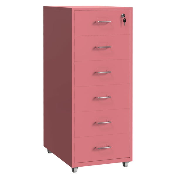 Gorilla Office - Mobile Metal 6 Drawer Cabinet -Antique Pink Carousel 1