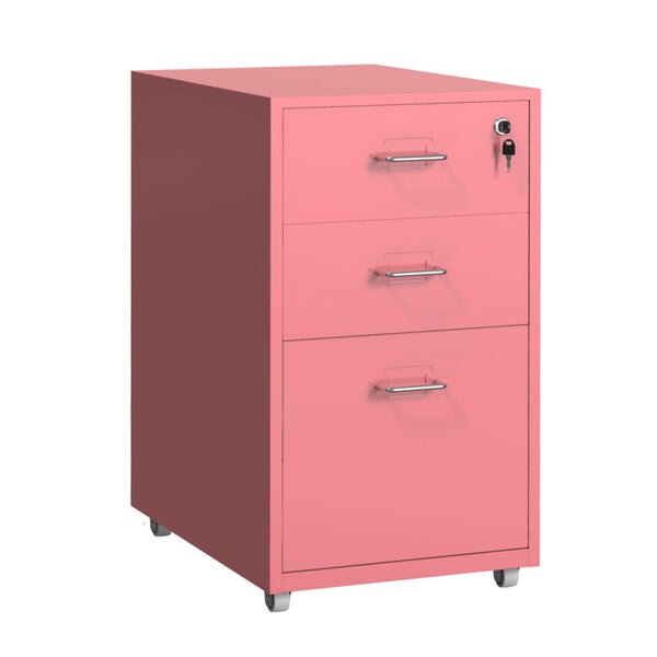 Gorilla Office - Mobile Metal 3 Drawer Cabinet - Antique Pink Carousel 1