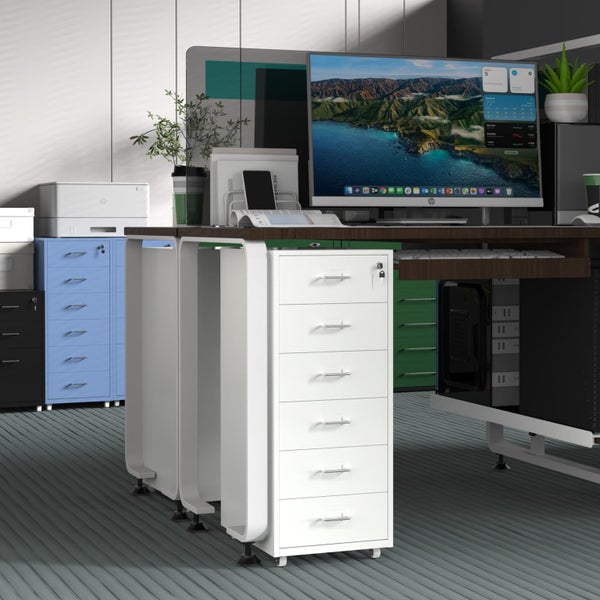 Gorilla Office - Mobile Metal 6 Drawer Cabinet - Traffic White Carousel 1
