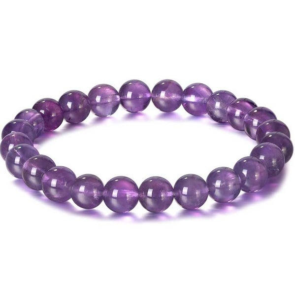 Stretch Bracelet with 8mm round gemstones "Mala" (Amethyst) Carousel 1