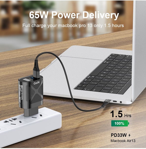65W Gan Charger PD Type-C / Fast Charger QC 3.0 USB for Samsung iPhone ETC BLACK Carousel 5