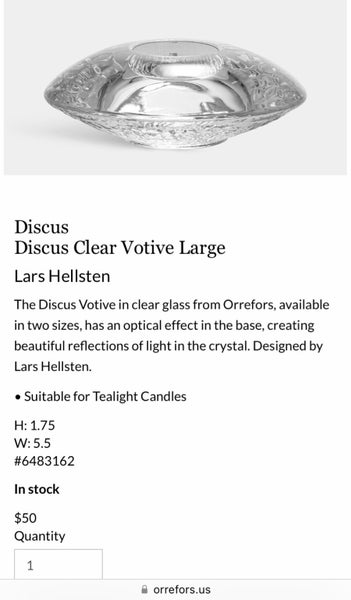 Orrefors Sweden discus votive tealight candle holder Carousel 10