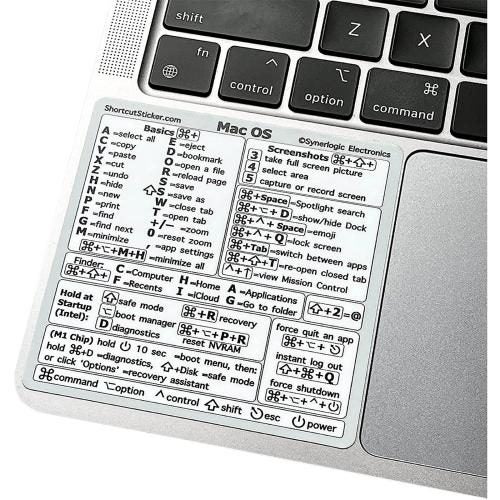 Mac OS Laptop Reference Keyboard Shortcut Sticker - White, No-Residue Adhesive, Carousel 1