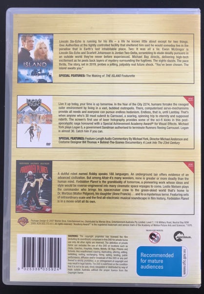 Forbidden Planet dvd; Logan's Run dvd; The Island dvd. Triple Feature DVD Set. Carousel 2
