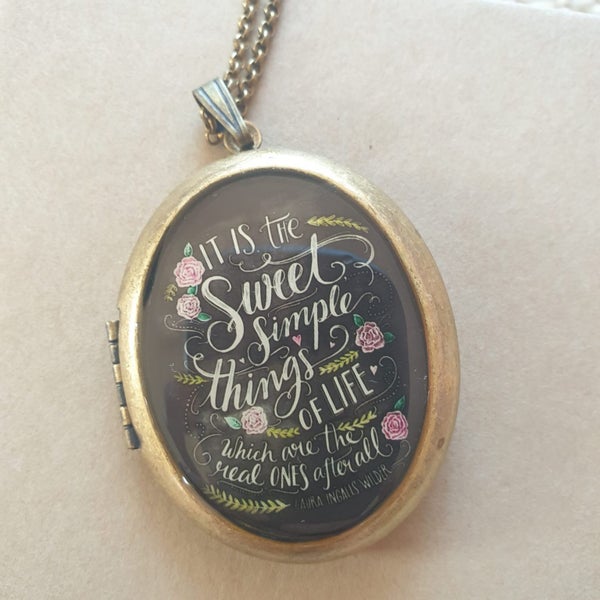 NEW Dearest Mine hand drawn photo locket brass necklace for keep's sake 50% off Carousel 1