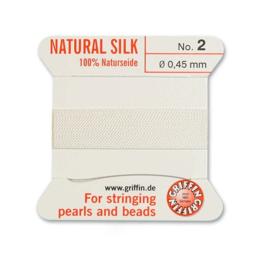 Griffin 100% Natural Pure Silk Bead Cord - White No. 2 - 0.45 mm Carousel 1