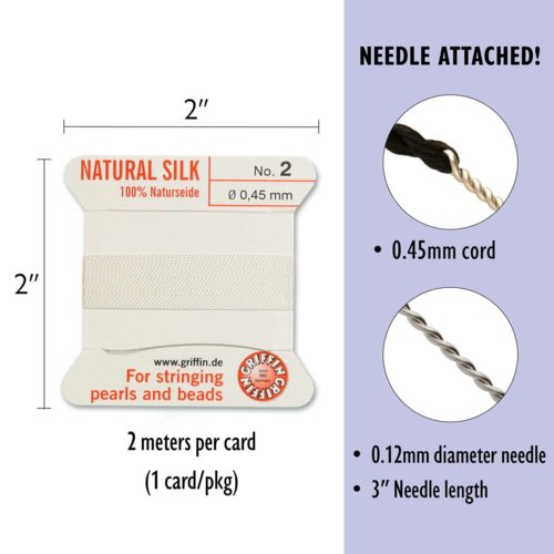 Griffin 100% Natural Pure Silk Bead Cord - White No. 2 - 0.45 mm Carousel 4