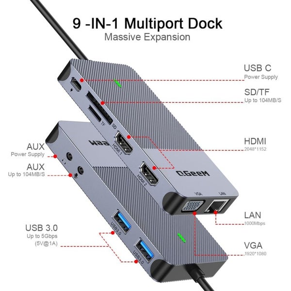 Usb Hub 3.0 Triple Display Dual Hdmi Vga Usb Adapter Splitter for Mi Laptops Carousel 2