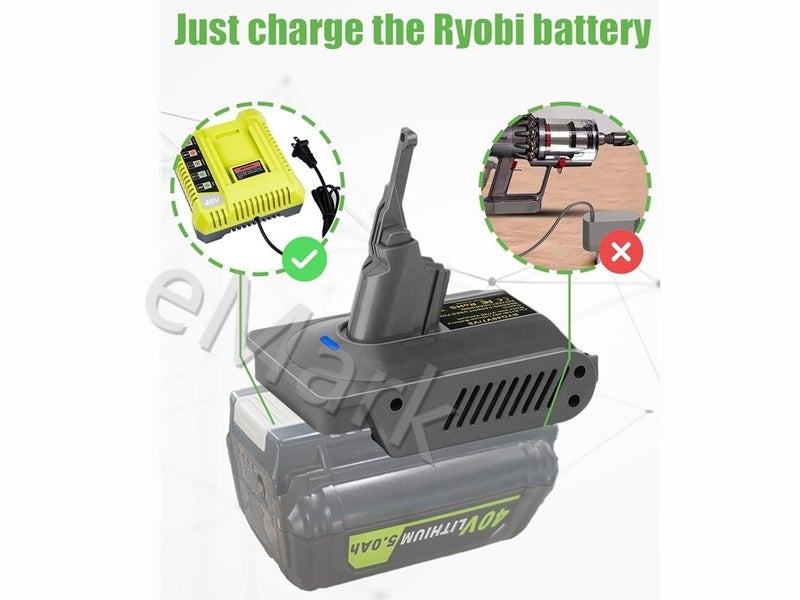 Ryobi 40V to Dyson Battery V7 / V8 Series Vacuum Cleaner Adapter Converter Carousel 10