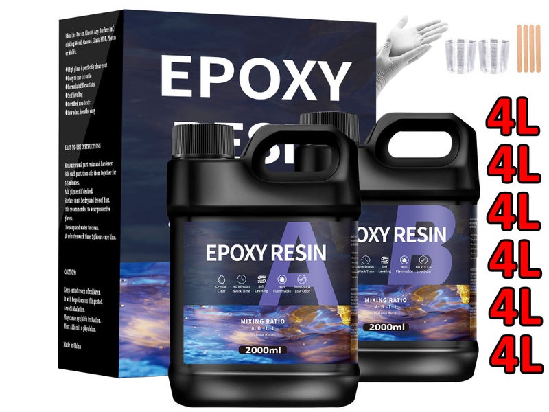 Epoxy Resin Easy Mix 1:1 Ratio 4000ml 4L Kit Carousel 12