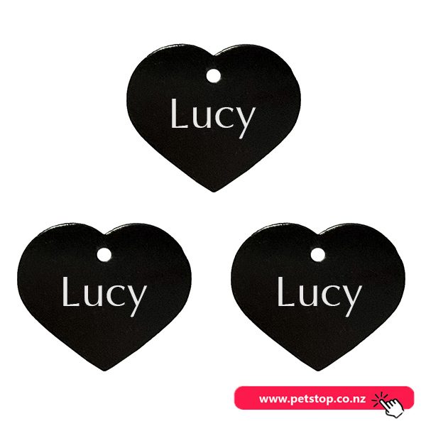 Pet Name Tag - "Lucy" - Large Black Heart 3pk Carousel 1