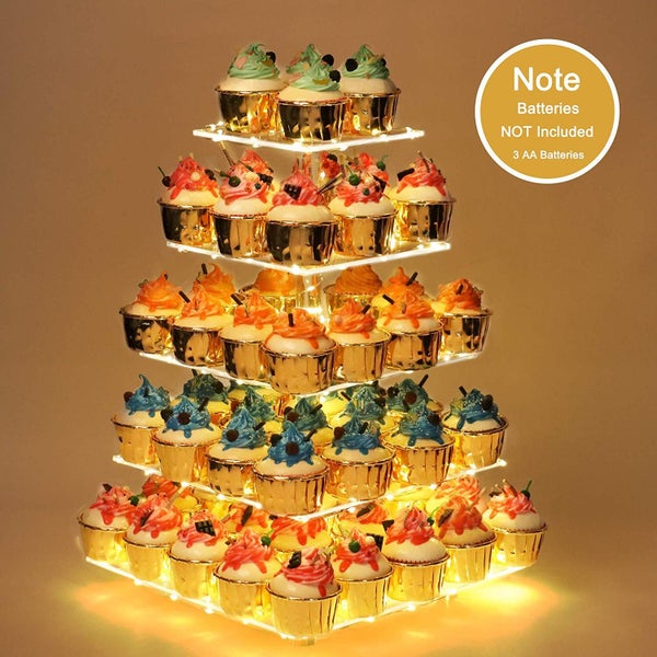 5 Tier Cupcake Holder Display Tower Stand with LED Light String Carousel 2